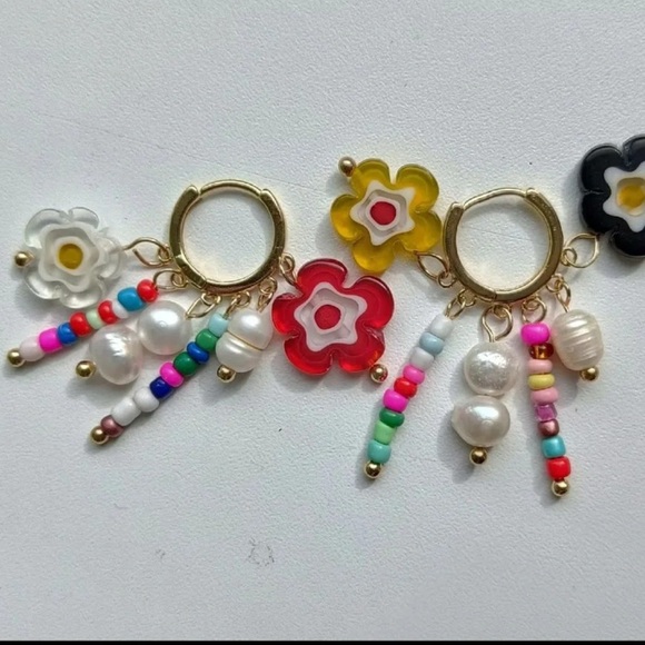 Tutti Frutti Flower Multicolor Hoop Earrings - Picture 3 of 3